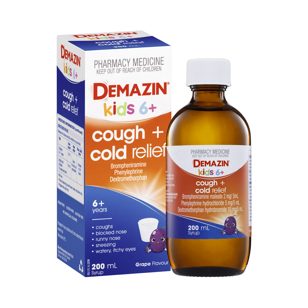 Demazin Kids 6+ Cough + Cold Relief Syrup Grape Flavour Demazin