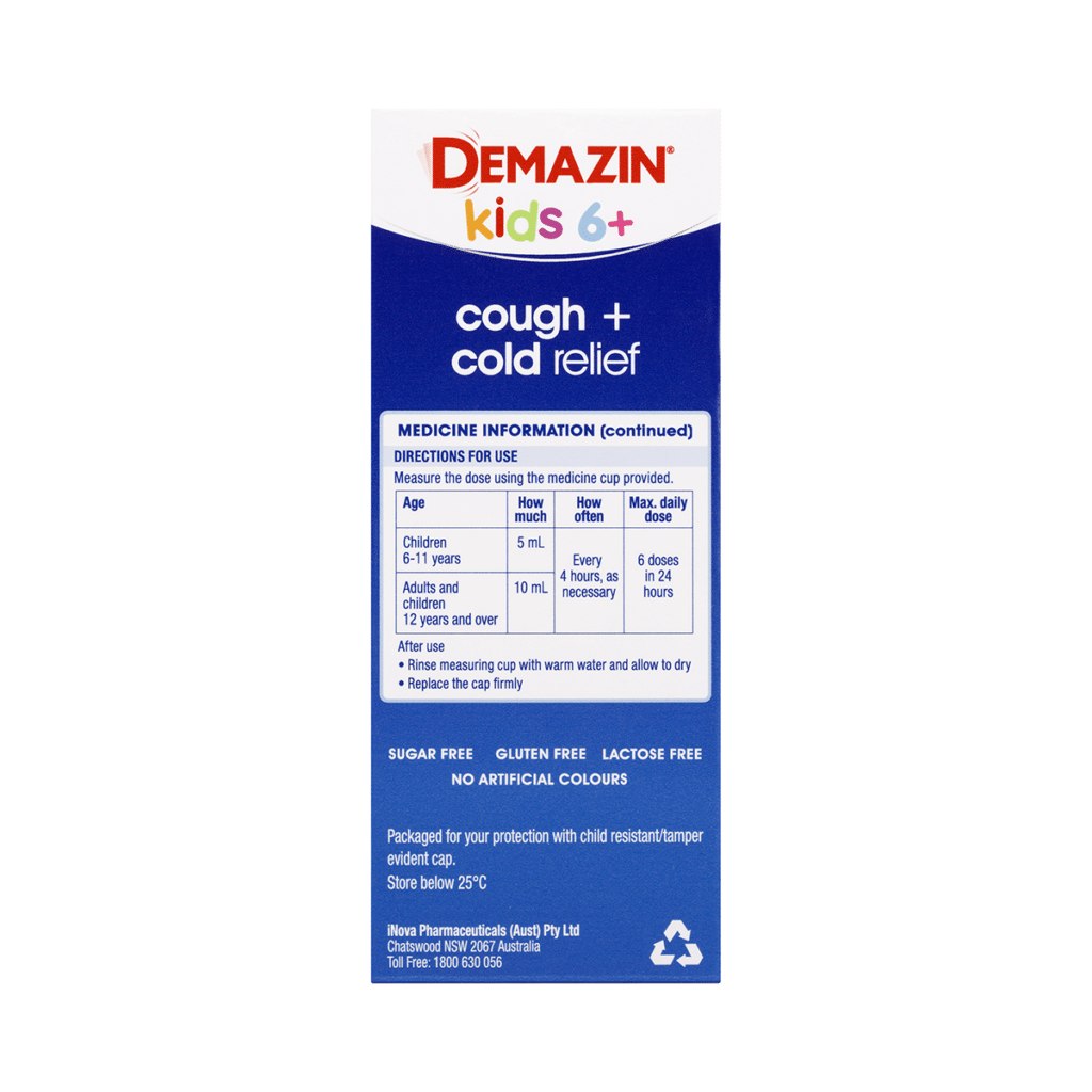 Demazin Kids 6+ Cough + Cold Relief Syrup Grape Flavour