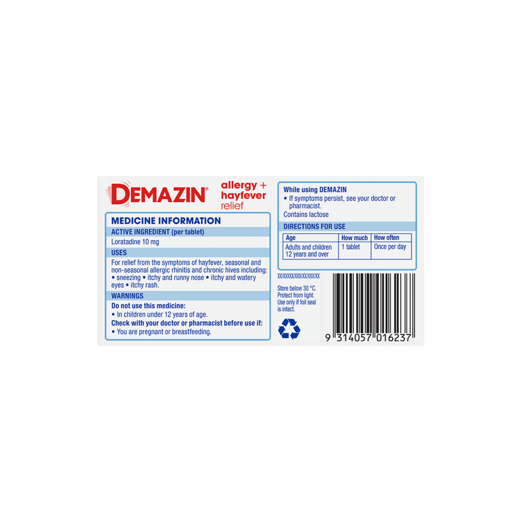Demazin Allergy + Hayfever Relief Tablets 10 Tablets