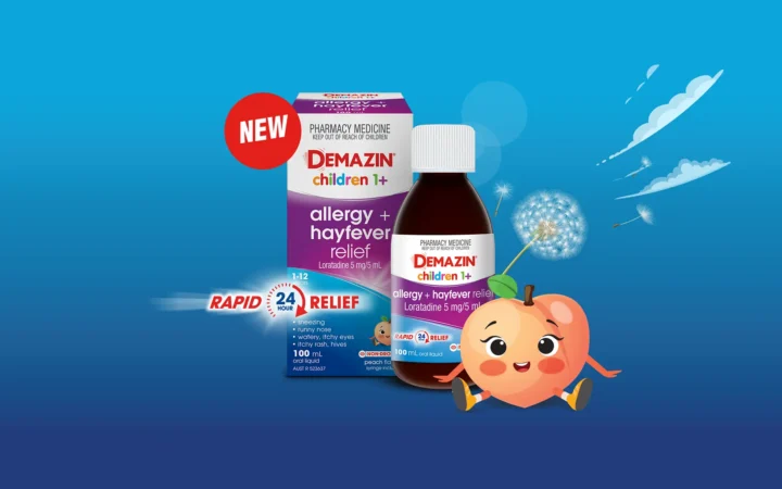 Introducing DEMAZIN Children 1+ Allergy + Hayfever Relief Liquid