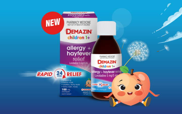 Introducing DEMAZIN Children 1+ Allergy + Hayfever Relief Liquid